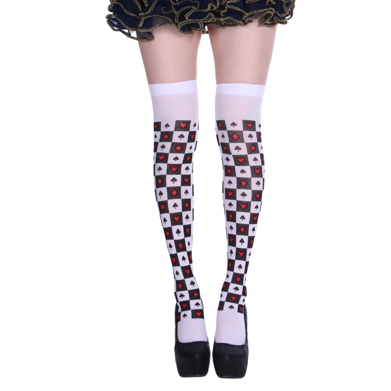 Halloween Playing Card Pattern Thigh High Stockings Over Knee Socks